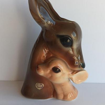 Vintage Royal Copley Deer Doe, Fawn Head Planter Vase