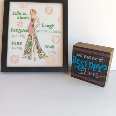 Framed cross stitch Hippie girl words of Wisdom And wooden Make every day the best day ever wall hanging.
