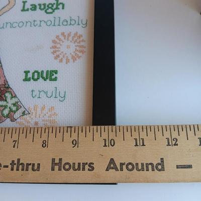Framed cross stitch Hippie girl words of Wisdom And wooden Make every day the best day ever wall hanging.