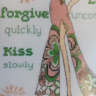 Framed cross stitch Hippie girl words of Wisdom And wooden Make every day the best day ever wall hanging.