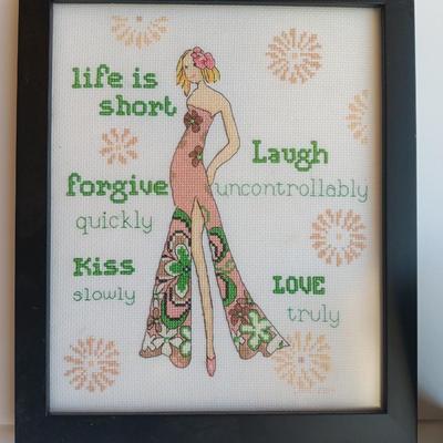 Framed cross stitch Hippie girl words of Wisdom And wooden Make every day the best day ever wall hanging.