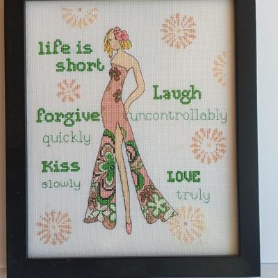 Framed cross stitch Hippie girl words of Wisdom And wooden Make every day the best day ever wall hanging.