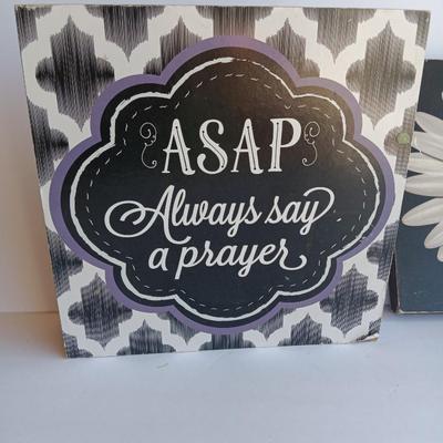 Harold Feinstein floral wall art and ASAP Always say a Prayer wall hanging