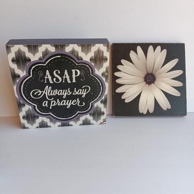 Harold Feinstein floral wall art and ASAP Always say a Prayer wall hanging