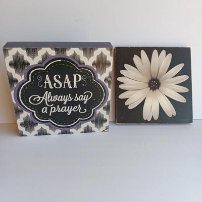 Harold Feinstein floral wall art and ASAP Always say a Prayer wall hanging