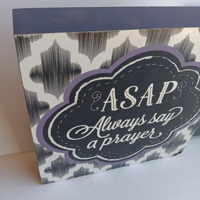 Harold Feinstein floral wall art and ASAP Always say a Prayer wall hanging