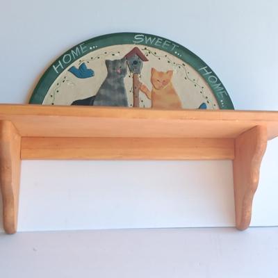 Wooden wall mount shelf with Home sweet Home wall hanging