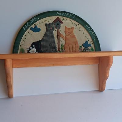 Wooden wall mount shelf with Home sweet Home wall hanging