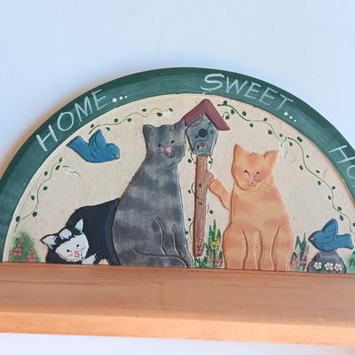 Wooden wall mount shelf with Home sweet Home wall hanging