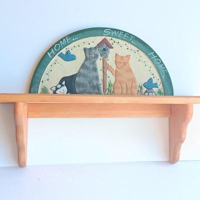 Wooden wall mount shelf with Home sweet Home wall hanging