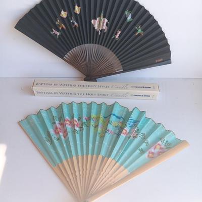 Two Asian themed collectible hand fans