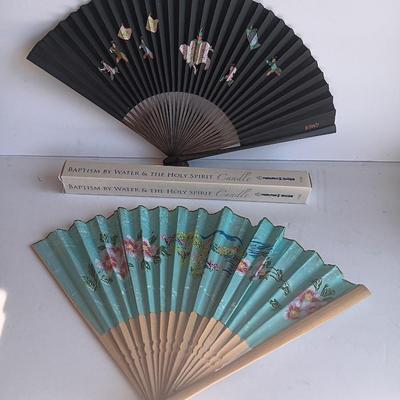 Two Asian themed collectible hand fans