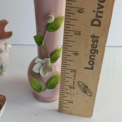 Vintage Lefton China hand painted vase with other dainty porcelain collectibles