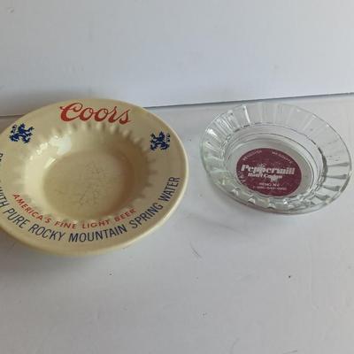 Vintage ashtrays Coors bar ashtray and Peppermill Reno Nv. ashtray