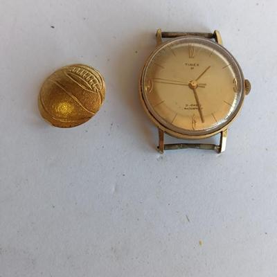 Vintage 1960's Timex 21 21 Jewels Waterproof vintage watch face and Basketball pin