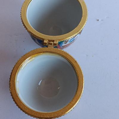 Vintage Hand fan with Fine porcelain hand painted Imperial Treasures Collection egg ring box