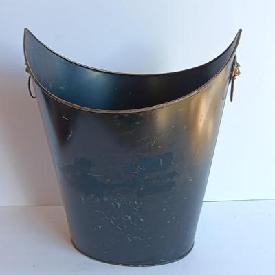 Vintage Metal Hand Painted floral tole. - lion head handled - bucket
