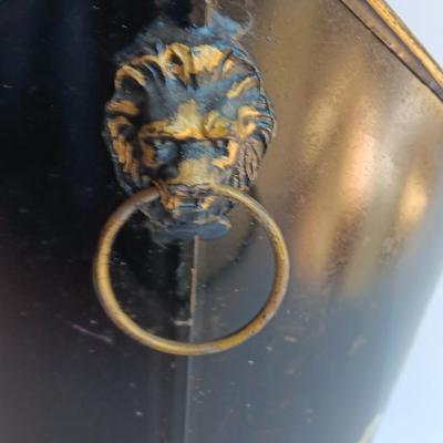 Vintage Metal Hand Painted floral tole. - lion head handled - bucket