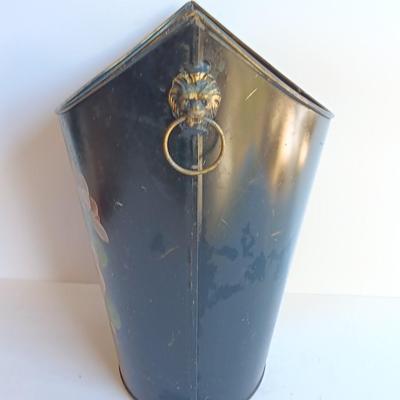 Vintage Metal Hand Painted floral tole. - lion head handled - bucket