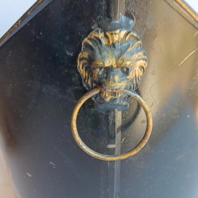 Vintage Metal Hand Painted floral tole. - lion head handled - bucket
