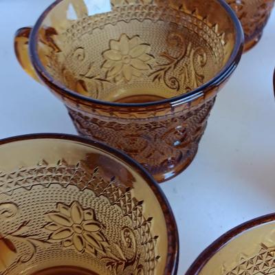 Set of 8, Amber / Honeycomb Color 1970s Indiana Glass Tiara Glass Coffee Cups,