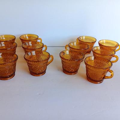Set of 8, Amber / Honeycomb Color 1970s Indiana Glass Tiara Glass Coffee Cups,