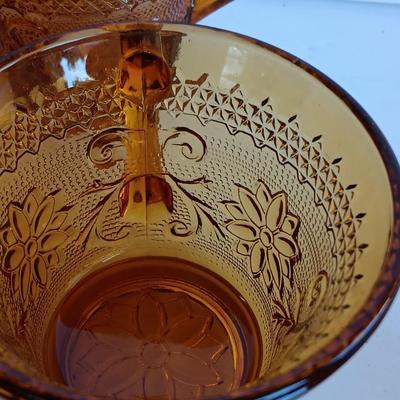 Set of 8, Amber / Honeycomb Color 1970s Indiana Glass Tiara Glass Coffee Cups,