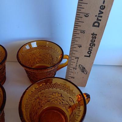 Set of 8, Amber / Honeycomb Color 1970s Indiana Glass Tiara Glass Coffee Cups,