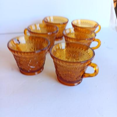 Set of 8, Amber / Honeycomb Color 1970s Indiana Glass Tiara Glass Coffee Cups,