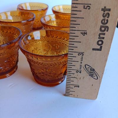 Set of 8, Amber / Honeycomb Color 1970s Indiana Glass Tiara Glass Coffee Cups,