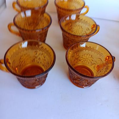 Set of 8, Amber / Honeycomb Color 1970s Indiana Glass Tiara Glass Coffee Cups,