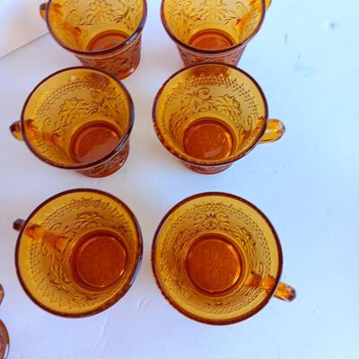 Set of 8, Amber / Honeycomb Color 1970s Indiana Glass Tiara Glass Coffee Cups,