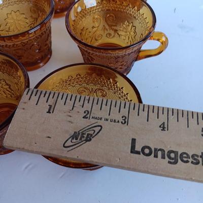 Set of 8, Amber / Honeycomb Color 1970s Indiana Glass Tiara Glass Coffee Cups,