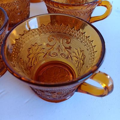 Set of 8, Amber / Honeycomb Color 1970s Indiana Glass Tiara Glass Coffee Cups,