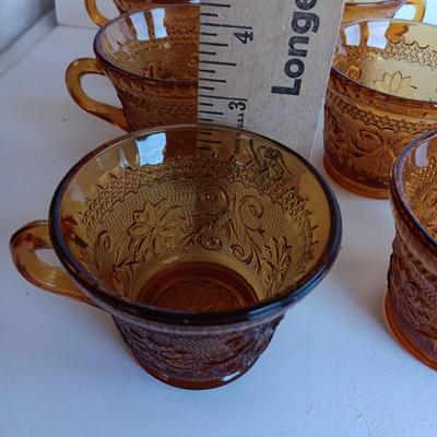 Set of 8, Amber / Honeycomb Color 1970s Indiana Glass Tiara Glass Coffee Cups,