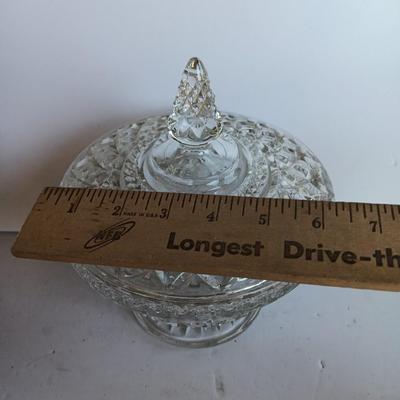 Vintage Anchor Hocking Wexford pattern Glass candy dish with lid and two 5" glass bowls