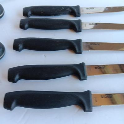 Variety of Kitchen Knives with Knife sharpener