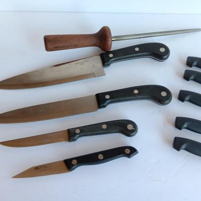 Variety of Kitchen Knives with Knife sharpener