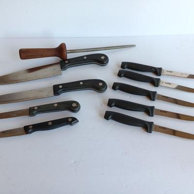 Variety of Kitchen Knives with Knife sharpener