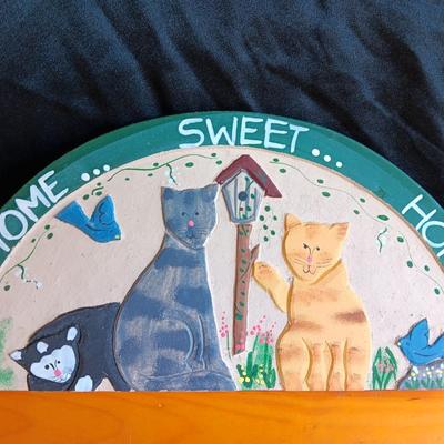 Wood wall mount shelf with Home sweet home wall hanging