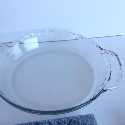 Glass pie dish with three new packages of napkins - Just in time for fresh apple pie!