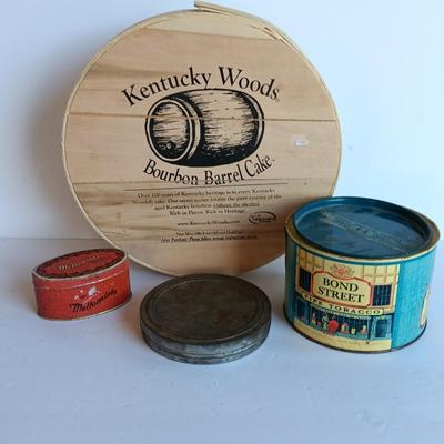 Vintage Bond Street Pipe Tobacco tin, mint tin, and wooden pie box