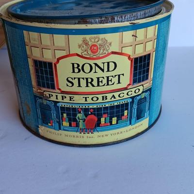 Vintage Bond Street Pipe Tobacco tin, mint tin, and wooden pie box