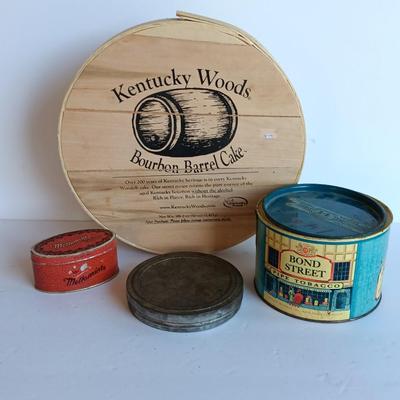 Vintage Bond Street Pipe Tobacco tin, mint tin, and wooden pie box