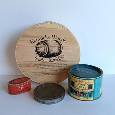 Vintage Bond Street Pipe Tobacco tin, mint tin, and wooden pie box