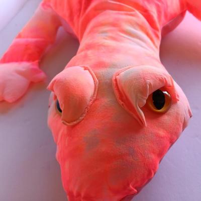 FUN! Pink / Orangish tie die like fabric lizard 45" long with bean bag like feet