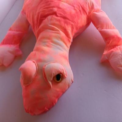 FUN! Pink / Orangish tie die like fabric lizard 45" long with bean bag like feet