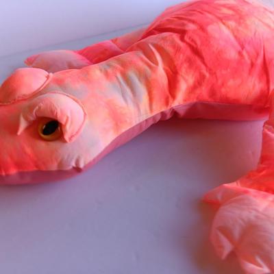 FUN! Pink / Orangish tie die like fabric lizard 45" long with bean bag like feet