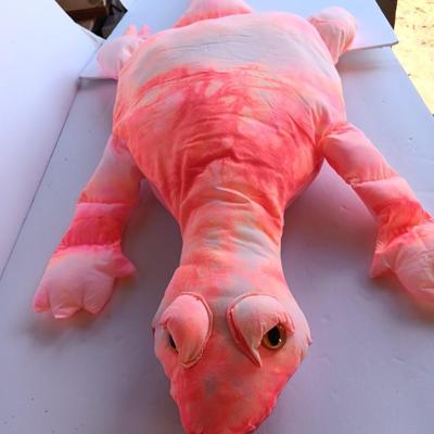 FUN! Pink / Orangish tie die like fabric lizard 45" long with bean bag like feet