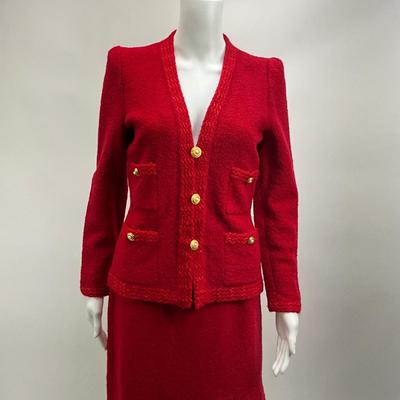 Lot 626 Adolfo @ Saks Fifth Avenue Red Wool Jacket & Matching Skirt